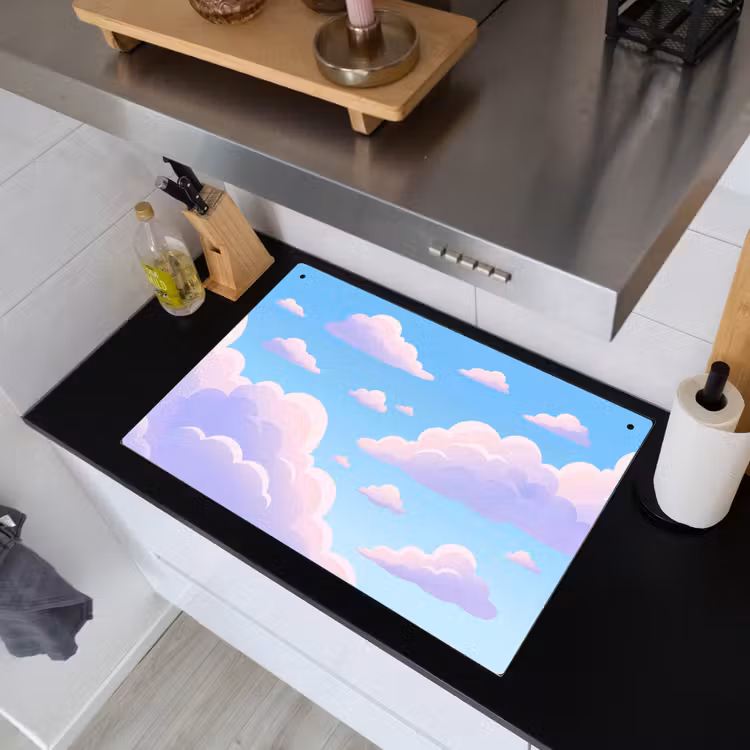 Wolken - Roze - Blauw - Natuur - Modern Inductie beschemer met haakjes klein -sfeer1