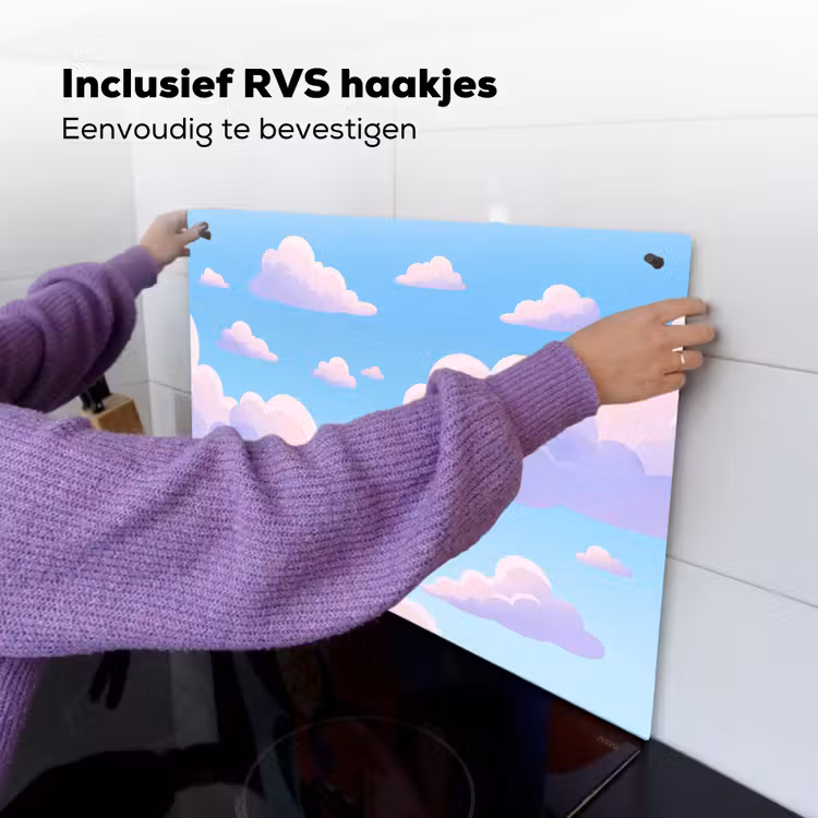 Wolken - Roze - Blauw - Natuur - Modern Inductie beschemer met haakjes klein -ky-ophangen-nl