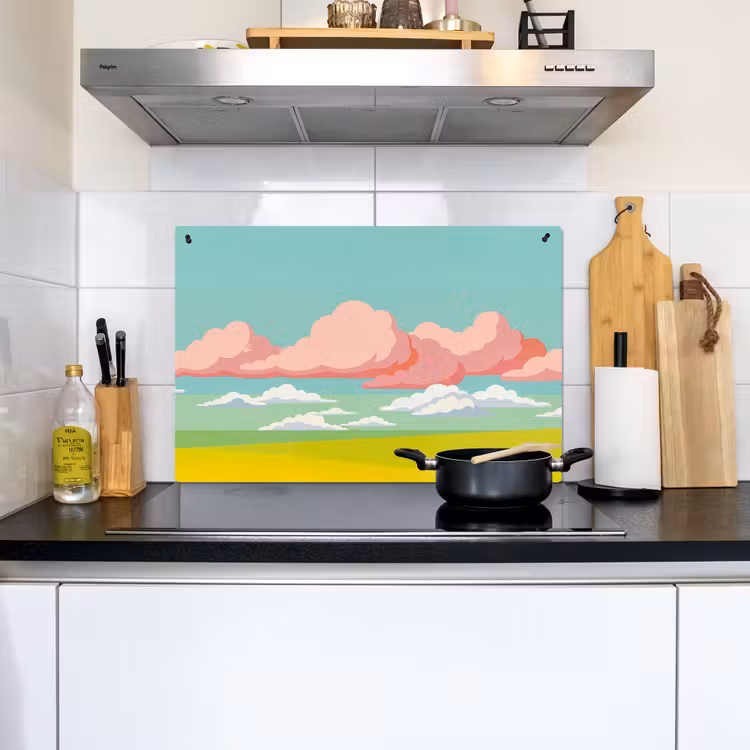 Wolken - Roze - Natuur - Modern - Pastel Inductie beschemer met haakjes klein -sfeer2