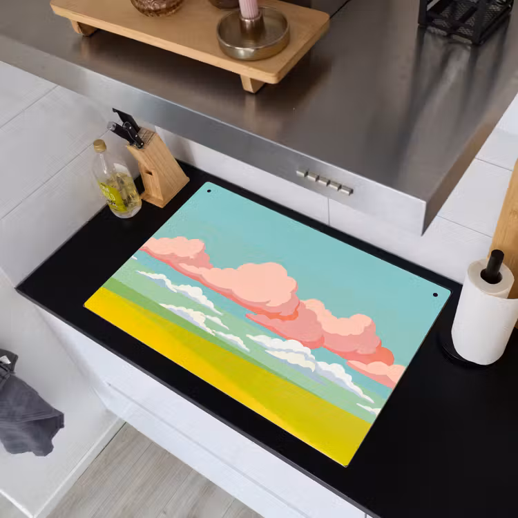 Wolken - Roze - Natuur - Modern - Pastel Inductie beschemer met haakjes klein -sfeer1
