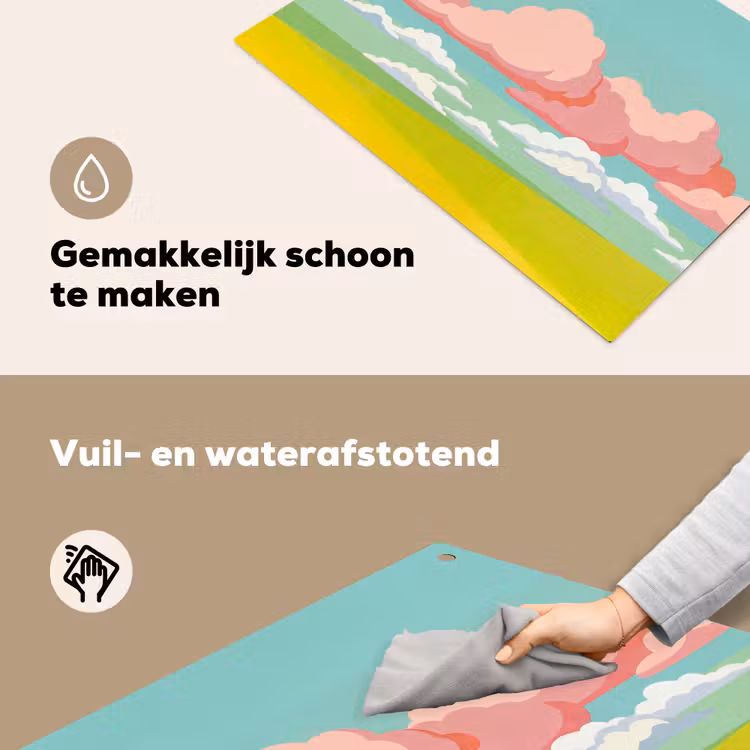 Wolken - Roze - Natuur - Modern - Pastel Inductie beschemer met haakjes klein -ky-schoon-nl