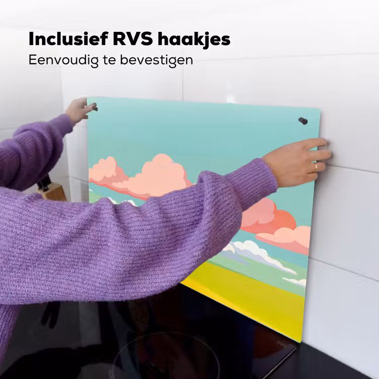 Wolken - Roze - Natuur - Modern - Pastel Inductie beschemer met haakjes klein -ky-ophangen-nl
