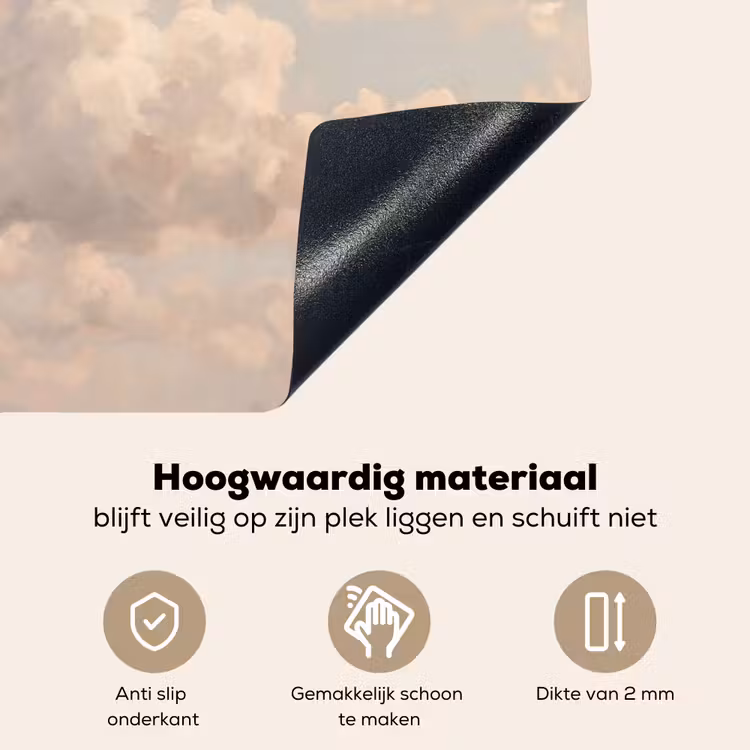 Wolken - Zacht - Natuur - Klassiek - Beige Inductie beschemer met haakjes klein -ky-onderkant-nl