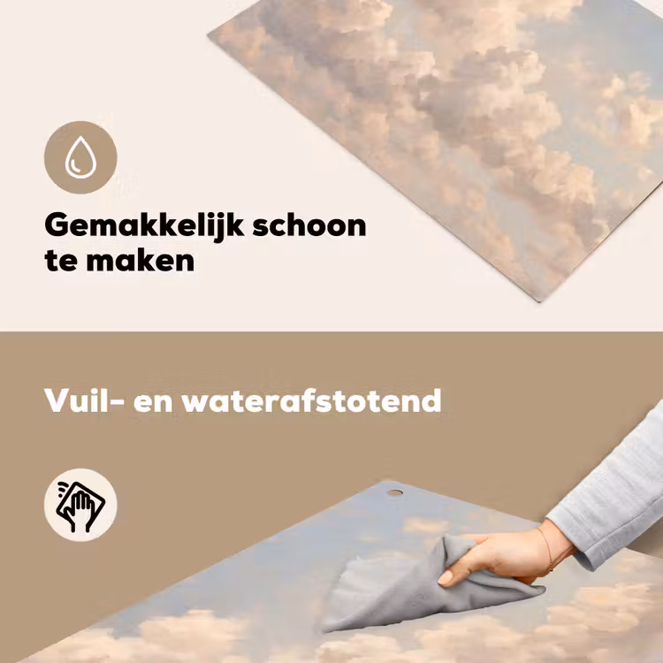 Wolken - Zacht - Natuur - Klassiek - Beige Inductie beschemer met haakjes klein -ky-schoon-nl