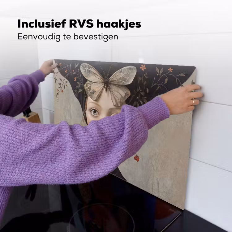 Woman - Butterfly - Art - Classic - Muted Inductie beschemer met haakjes klein -ky-ophangen-nl