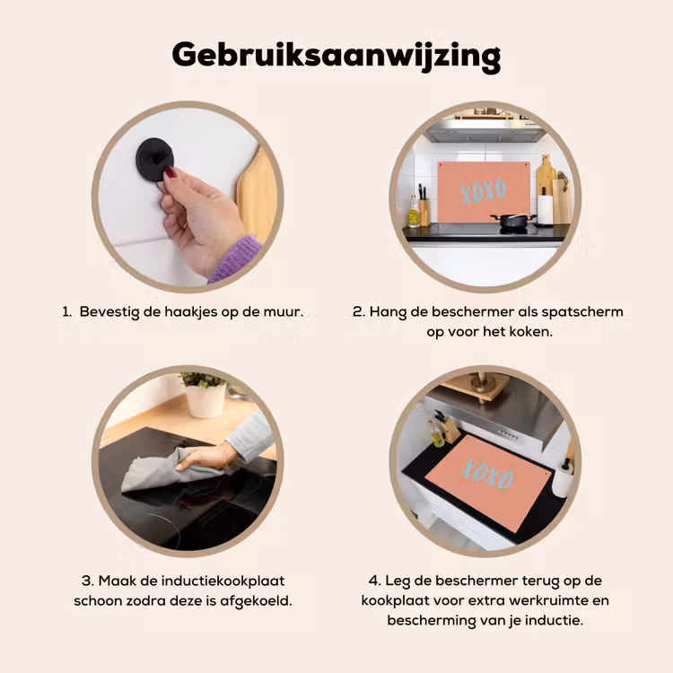 XOXO - Blauw - Perzikkleur Inductie beschemer met haakjes klein -ky-gebruik-nl