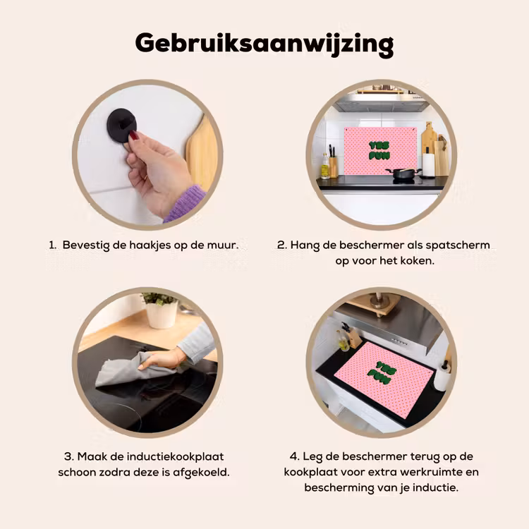 Yes fun - Groen - Roze - Stippen Inductie beschemer met haakjes klein -ky-gebruik-nl