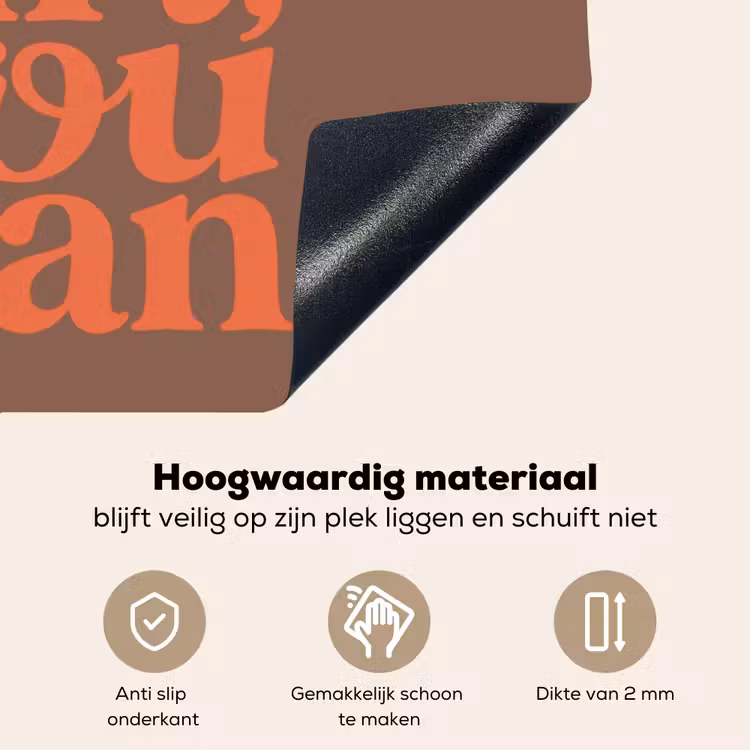 Yes girl you can - Oranje - Bruin Inductie beschemer met haakjes klein -ky-onderkant-nl