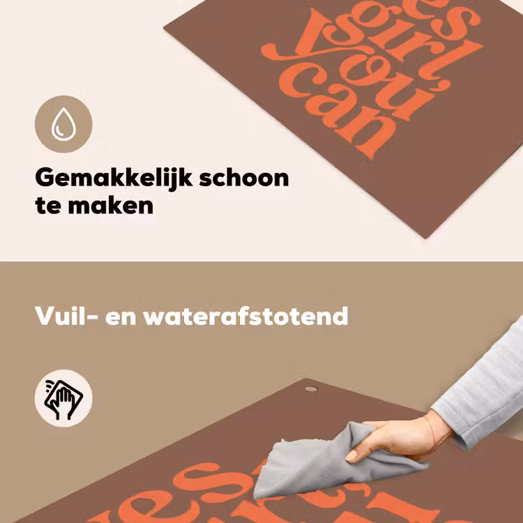Yes girl you can - Oranje - Bruin Inductie beschemer met haakjes klein -ky-schoon-nl