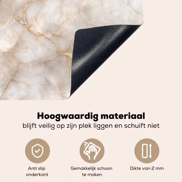 Zandkleurig - Marmer - Natuursteen Inductie beschemer met haakjes klein 777 -ky-onderkant-nl