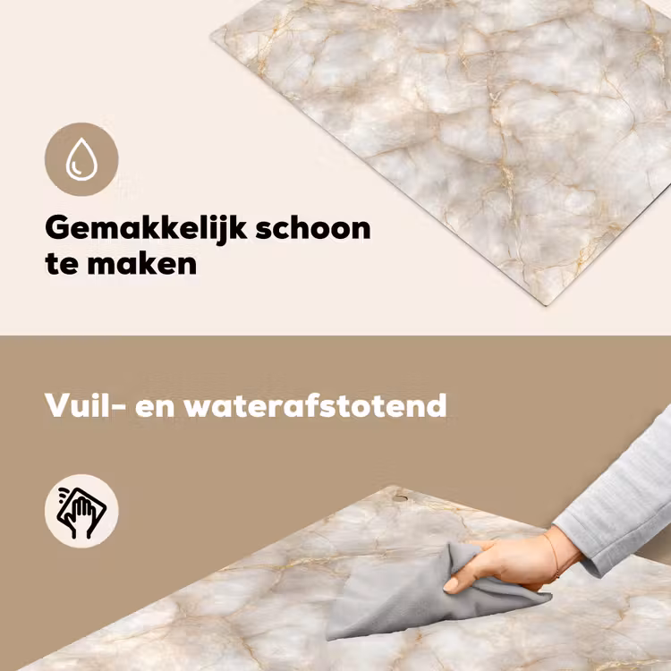 Zandkleurig - Marmer - Natuursteen Inductie beschemer met haakjes klein 777 -ky-schoon-nl