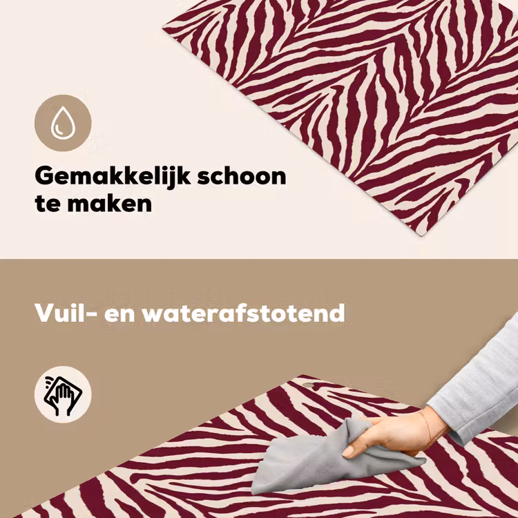Zebra - Motief - Bordeaux - Rood Inductie beschemer met haakjes klein 777 -ky-schoon-nl
