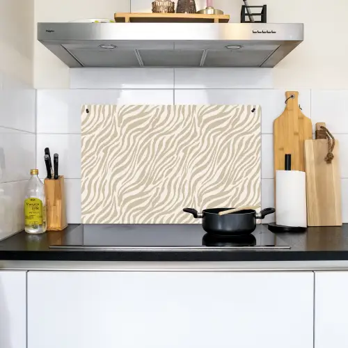 Zebra - Patroon - Beige Inductie beschemer met haakjes klein 777 -sfeer2