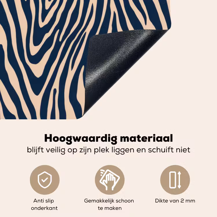 Zebra - Patroon - Blauw - Beige Inductie beschemer met haakjes klein 777 -ky-onderkant-nl