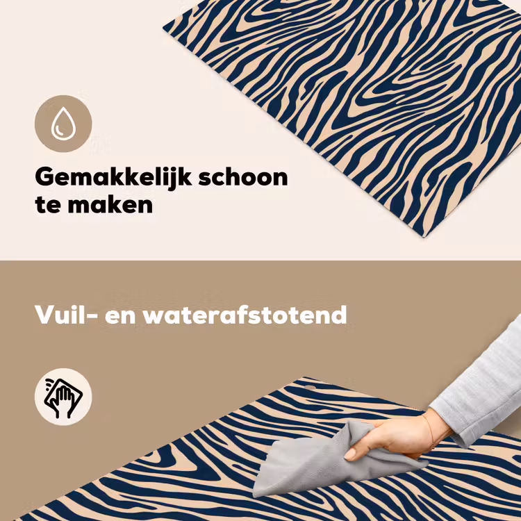 Zebra - Patroon - Blauw - Beige Inductie beschemer met haakjes klein 777 -ky-schoon-nl