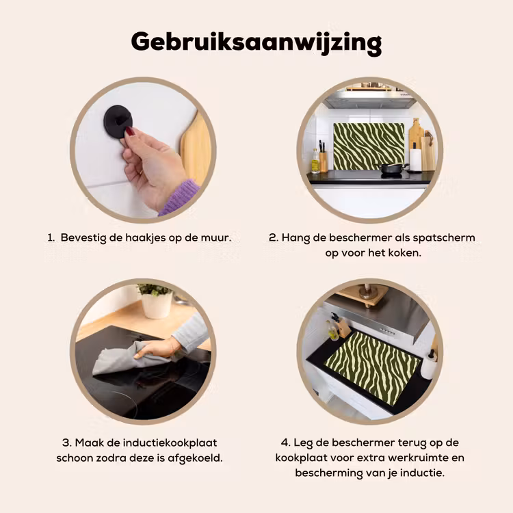 Zebra - Patroon - Groen Inductie beschemer met haakjes klein 777 -ky-gebruik-nl