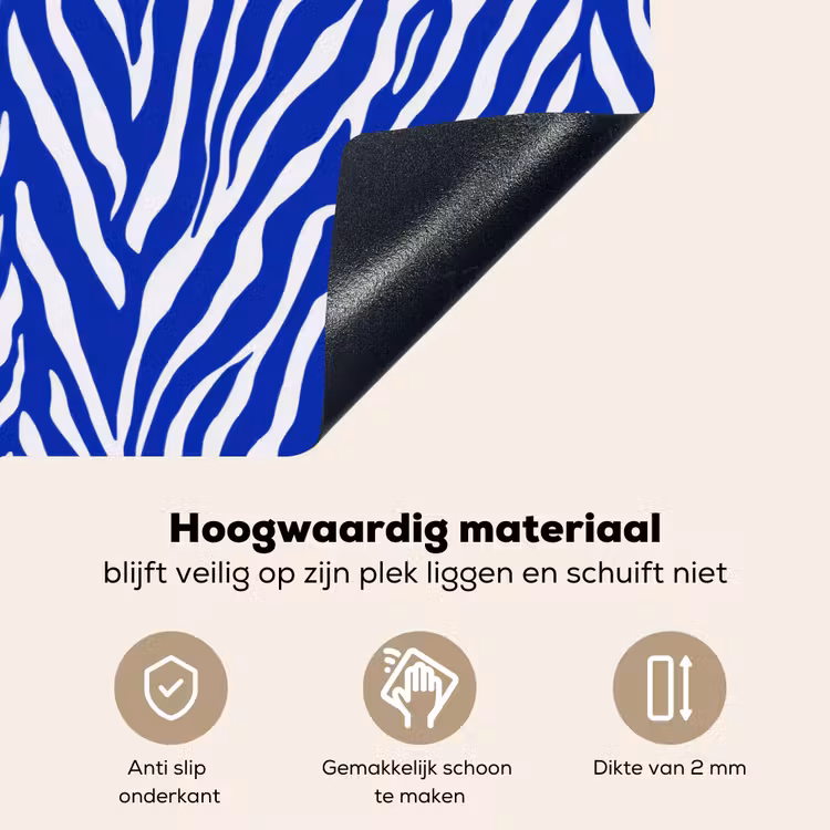 Zebra - Patroon - Kobalt - Blauw Inductie beschemer met haakjes klein 777 -ky-onderkant-nl