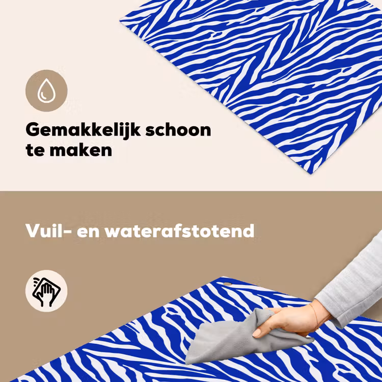 Zebra - Patroon - Kobalt - Blauw Inductie beschemer met haakjes klein 777 -ky-schoon-nl