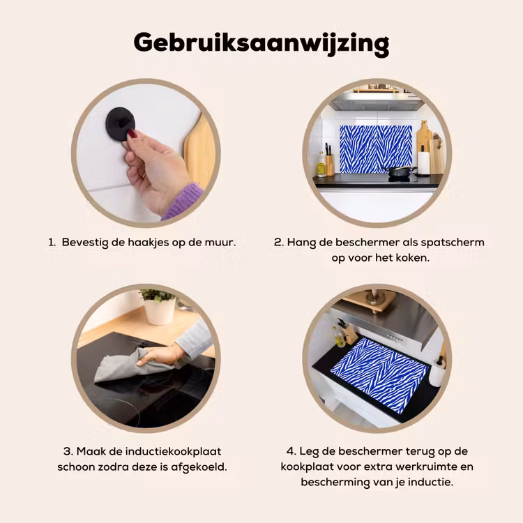 Zebra - Patroon - Kobalt - Blauw Inductie beschemer met haakjes klein 777 -ky-gebruik-nl