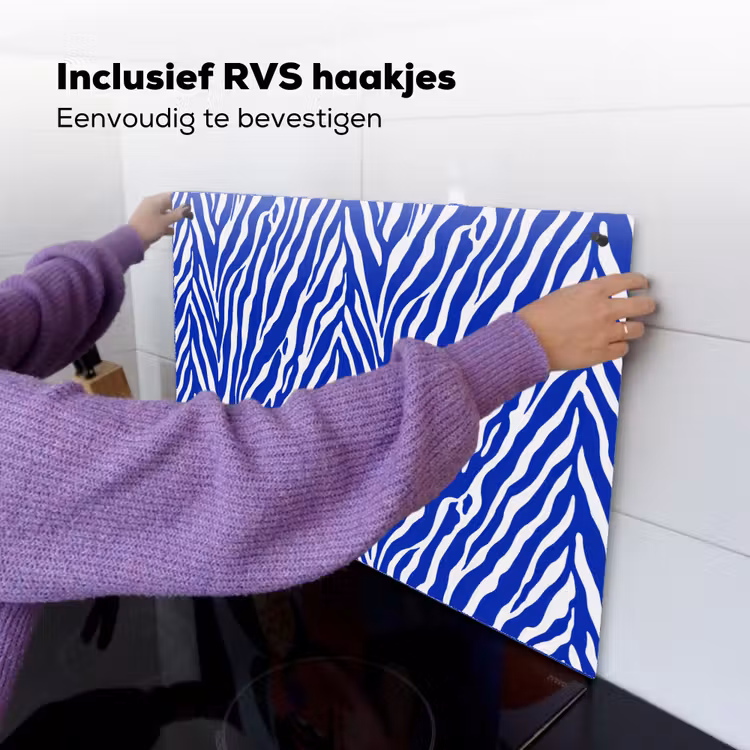 Zebra - Patroon - Kobalt - Blauw Inductie beschemer met haakjes klein 777 -ky-ophangen-nl