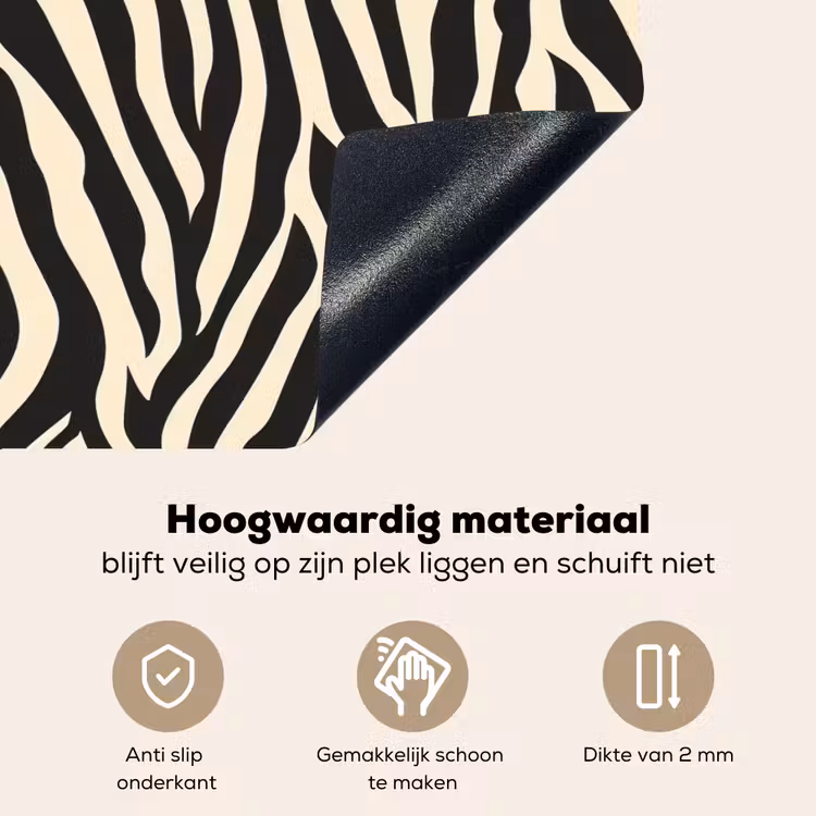 Zebra - Print - Klassiek - Zwart Inductie beschemer met haakjes klein 777 -ky-onderkant-nl