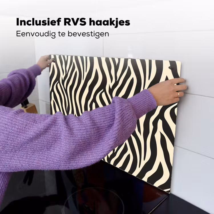 Zebra - Print - Klassiek - Zwart Inductie beschemer met haakjes klein 777 -ky-ophangen-nl