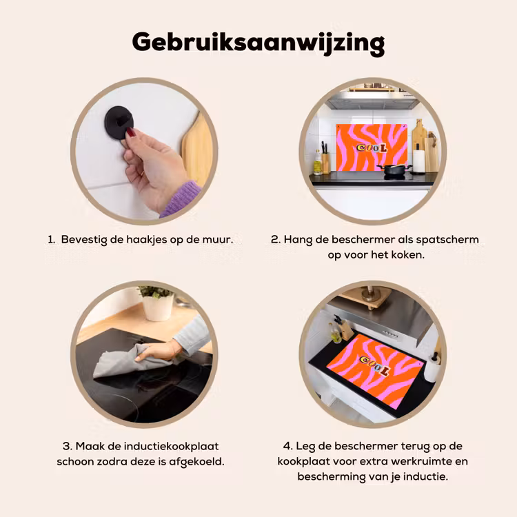 Zebraprint - Grafisch - COOL - Oranje Inductie beschemer met haakjes klein -ky-gebruik-nl
