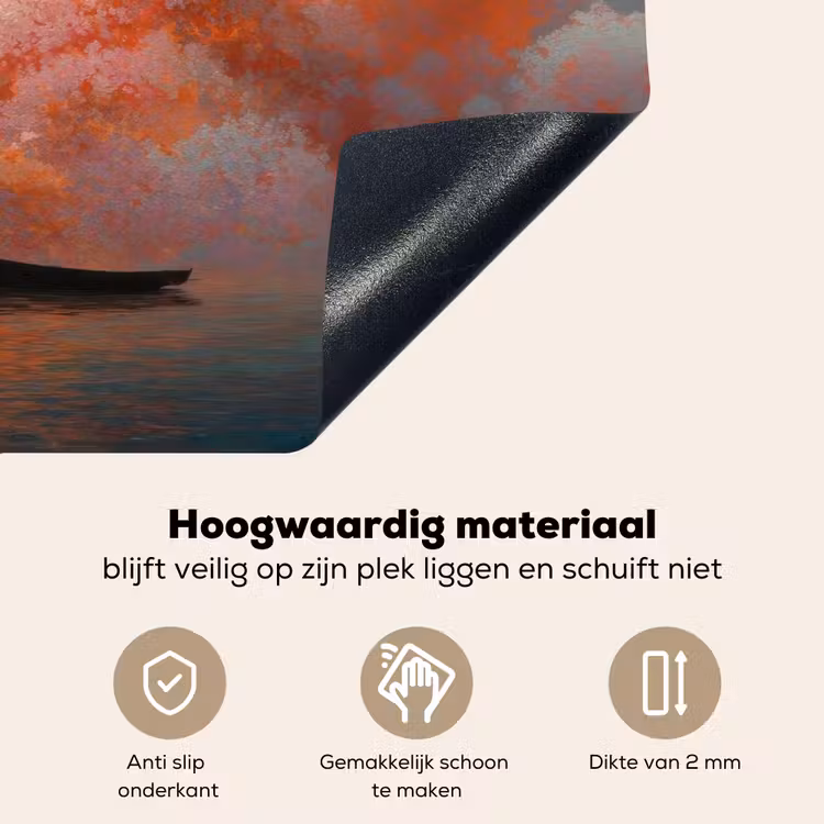 Zee - Boot - Wolken - Oranje Inductie beschemer met haakjes klein -ky-onderkant-nl