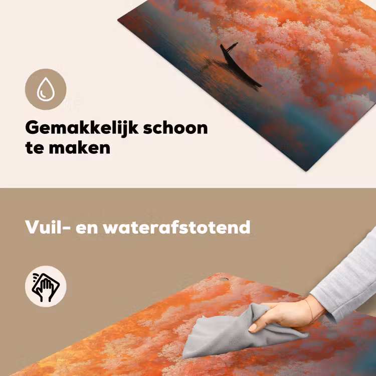 Zee - Boot - Wolken - Oranje Inductie beschemer met haakjes klein -ky-schoon-nl