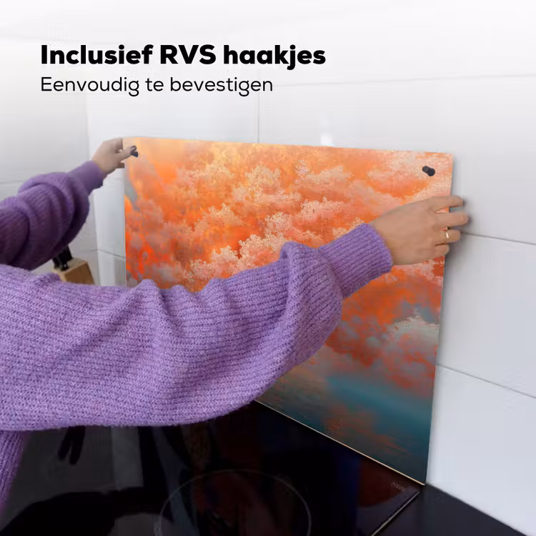 Zee - Boot - Wolken - Oranje Inductie beschemer met haakjes klein -ky-ophangen-nl