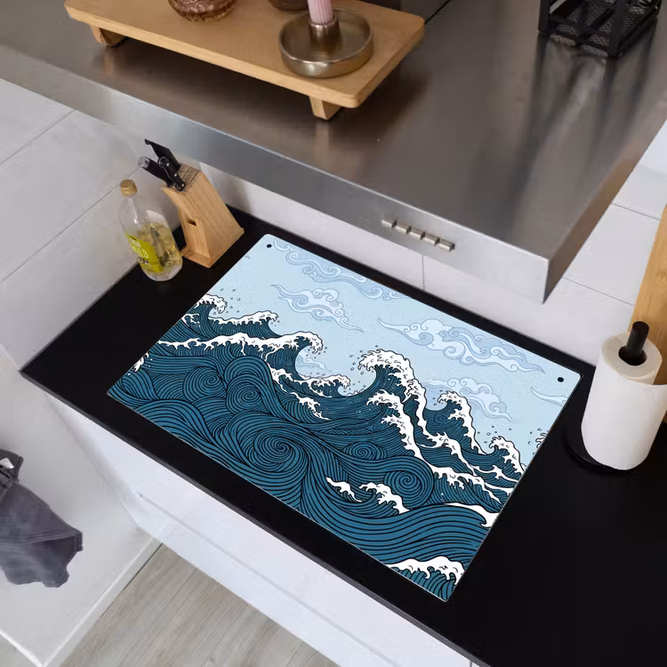 Zee - Golven - Japans - Natuur - Blauw Inductie beschemer met haakjes klein -sfeer1