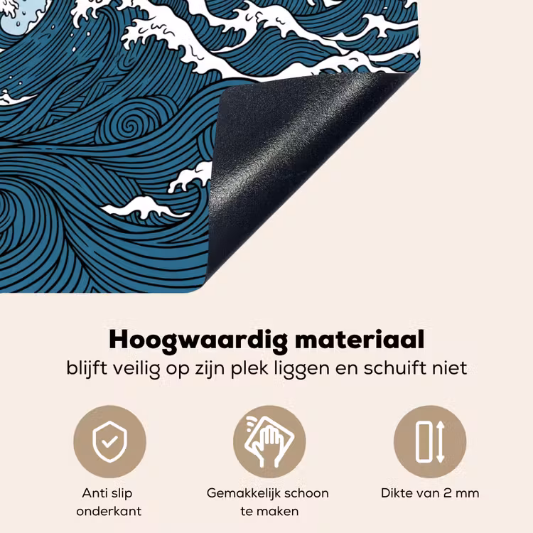 Zee - Golven - Japans - Natuur - Blauw Inductie beschemer met haakjes klein -ky-onderkant-nl