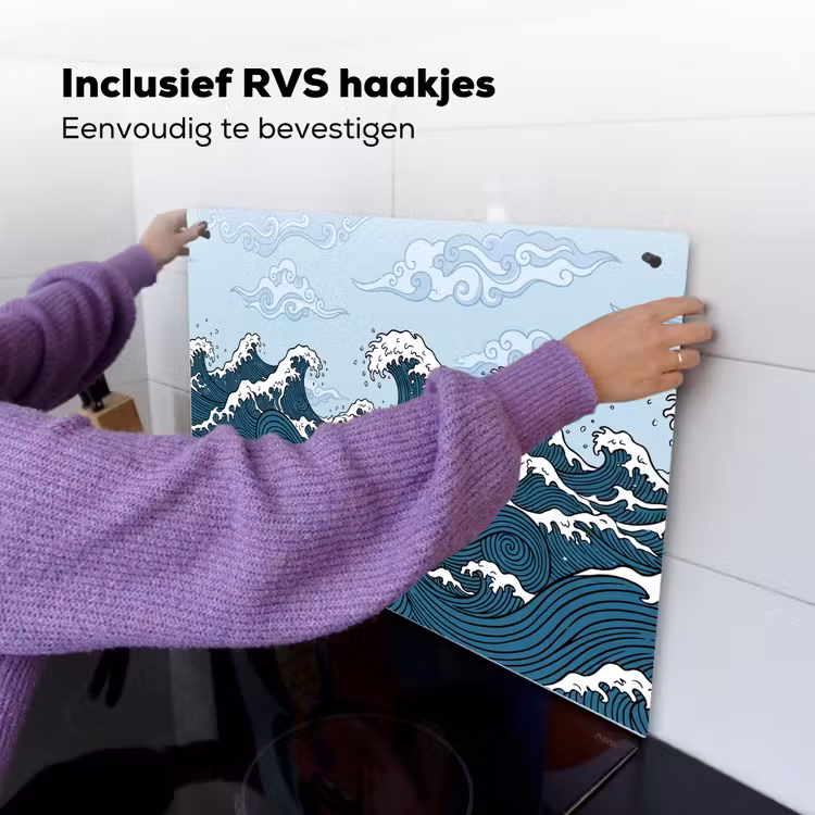 Zee - Golven - Japans - Natuur - Blauw Inductie beschemer met haakjes klein -ky-ophangen-nl
