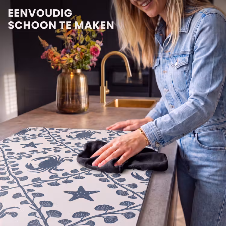 Zee - Krab - Zeester - Patroon - Blauw Inductie beschemer met haakjes klein -ky-schoon-nl