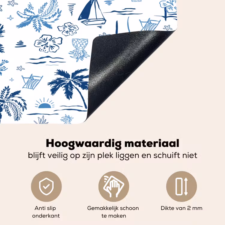 Zee - Strand - Blauw - Wit Inductie beschemer met haakjes klein 777 -ky-onderkant-nl