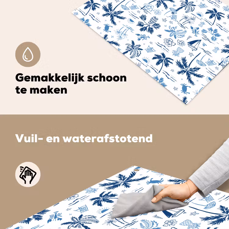 Zee - Strand - Blauw - Wit Inductie beschemer met haakjes klein 777 -ky-schoon-nl