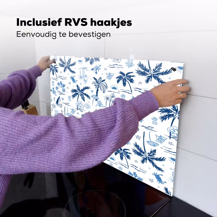 Zee - Strand - Blauw - Wit Inductie beschemer met haakjes klein 777 -ky-ophangen-nl