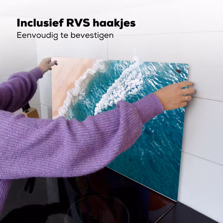 Zee - Strand - Golven - Natuur - Blauw Inductie beschemer met haakjes klein -ky-ophangen-nl