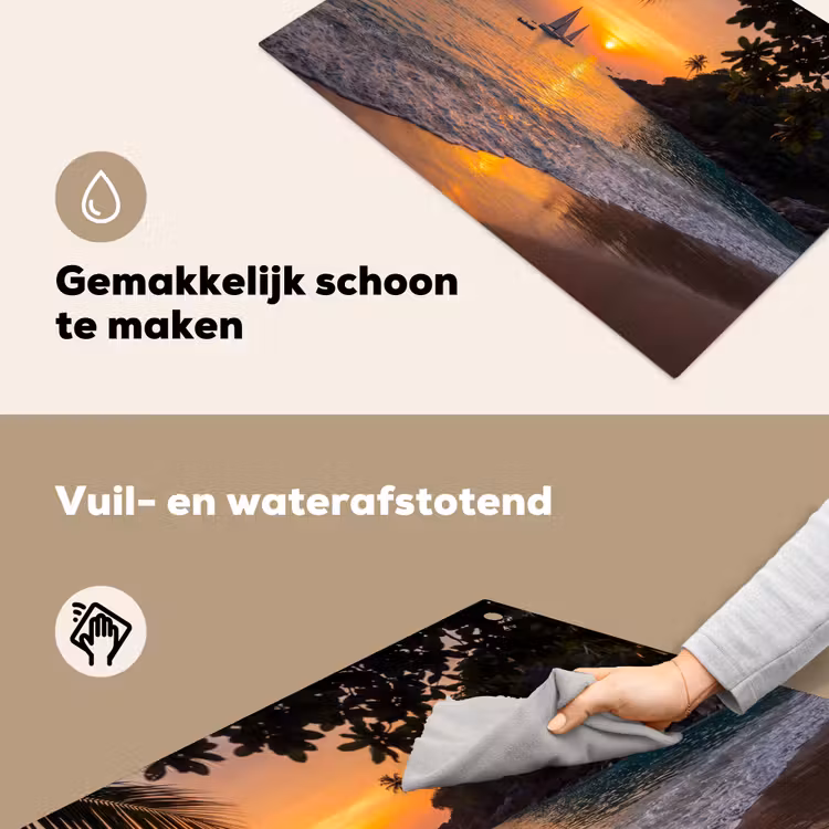Zee - Zonsondergang - Boot - Natuur - Oranje Inductie beschemer met haakjes klein -ky-schoon-nl