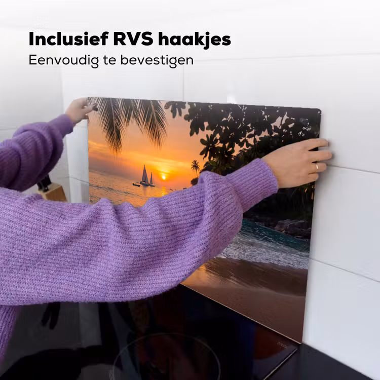 Zee - Zonsondergang - Boot - Natuur - Oranje Inductie beschemer met haakjes klein -ky-ophangen-nl