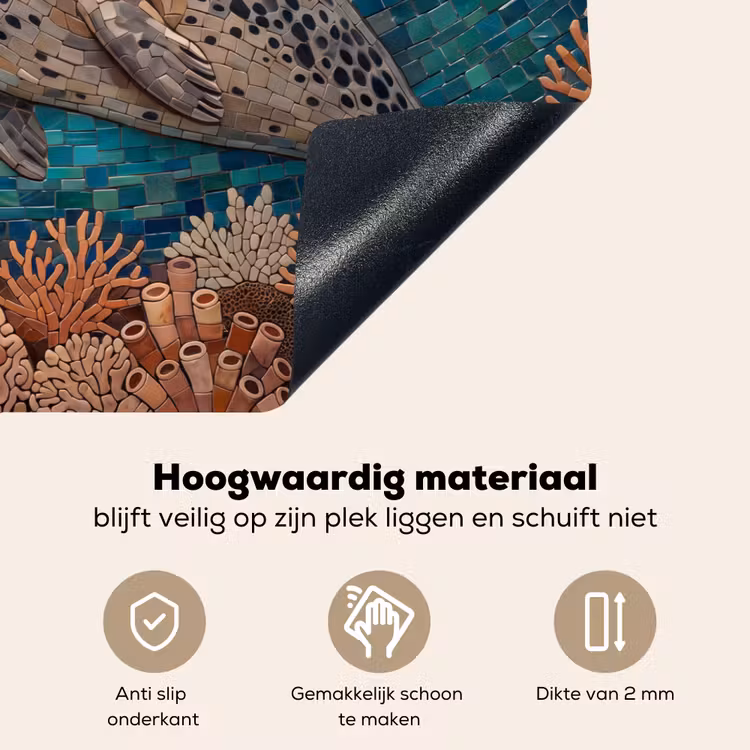 Zeehond - Mozaïek - Onderwater - Dieren - Blauw Inductie beschemer met haakjes klein -ky-onderkant-nl