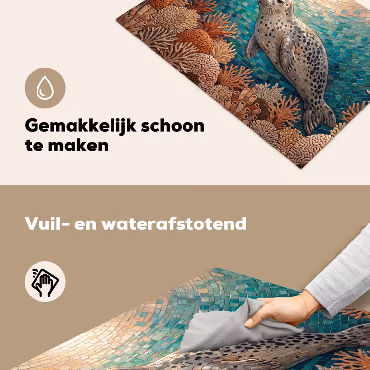 Zeehond - Mozaïek - Onderwater - Dieren - Blauw Inductie beschemer met haakjes klein -ky-schoon-nl