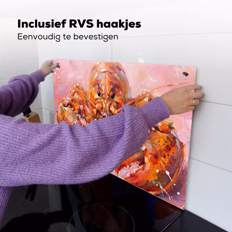 Zeeleven - Kreeft - Spatters - Abstract - Roze Inductie beschemer met haakjes klein -ky-ophangen-nl
