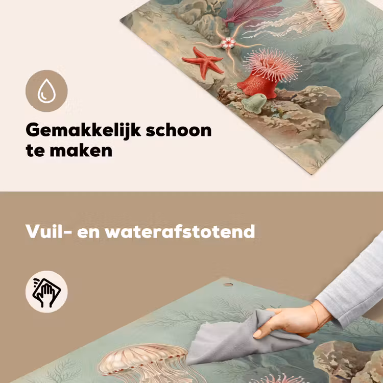 Zeeleven - Kwal - Onderwater - Illustratie - Beige Inductie beschemer met haakjes klein -ky-schoon-nl