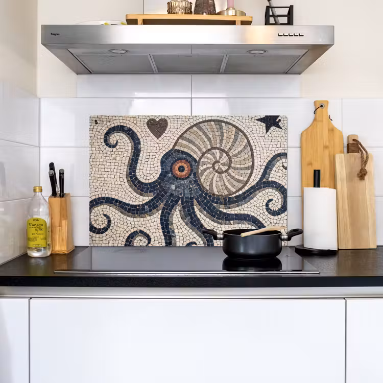Zeeleven - Mozaïek - Kunst - Vintage - Beige Inductie beschemer met haakjes klein -sfeer2