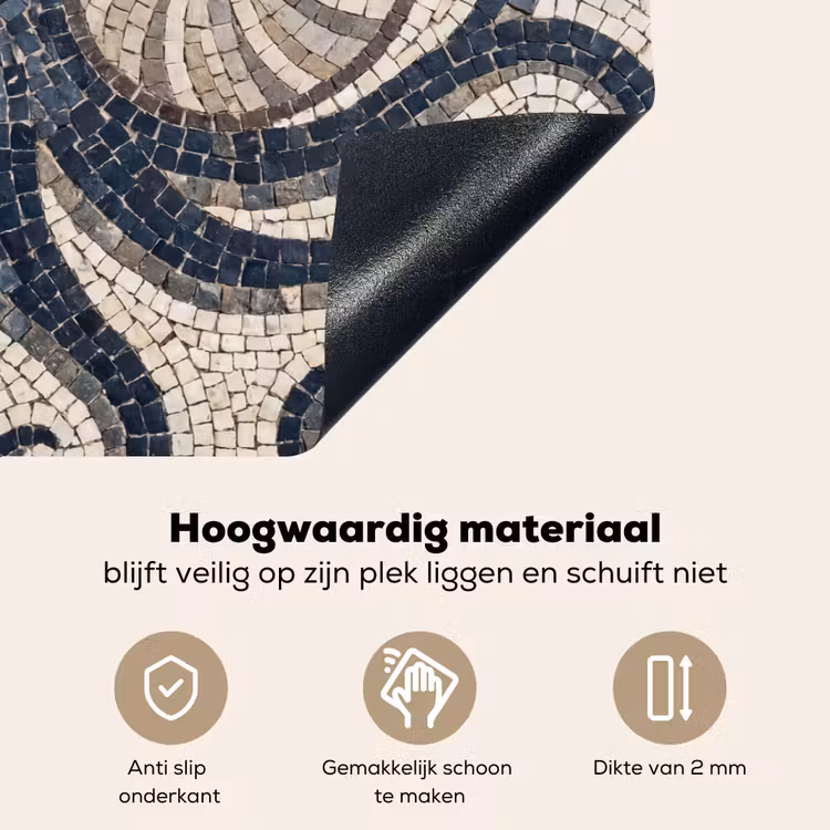 Zeeleven - Mozaïek - Kunst - Vintage - Beige Inductie beschemer met haakjes klein -ky-onderkant-nl
