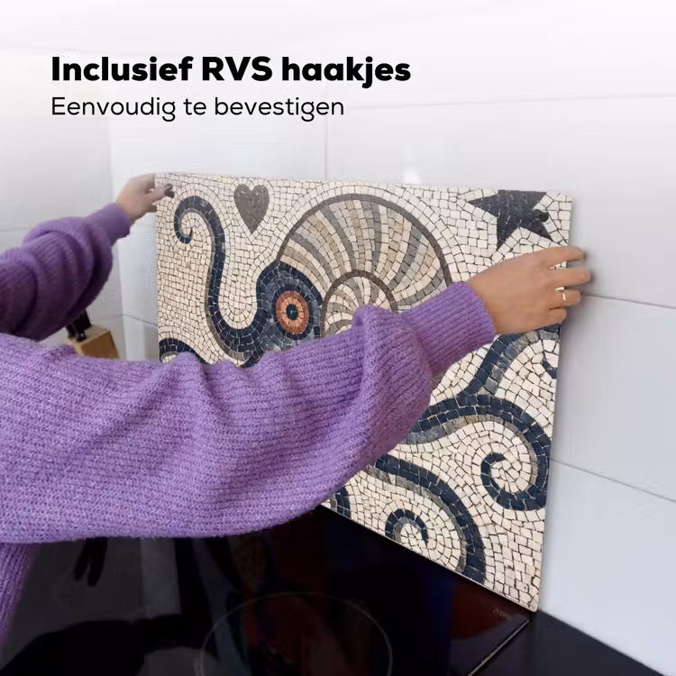 Zeeleven - Mozaïek - Kunst - Vintage - Beige Inductie beschemer met haakjes klein -ky-ophangen-nl