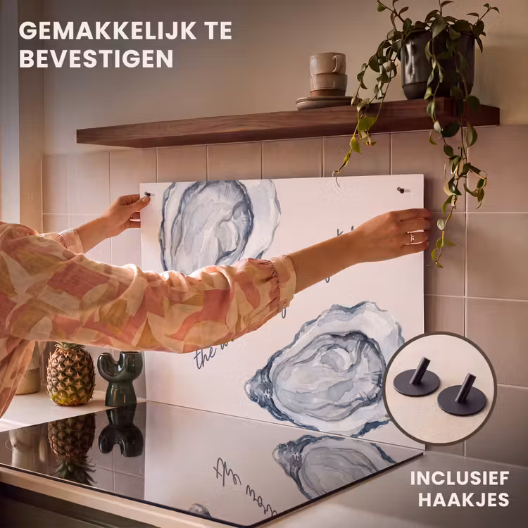 Zeeleven - Oester - Aquarel - Minimalistisch - Blauw Inductie beschemer met haakjes klein -ky-ophangen-nl