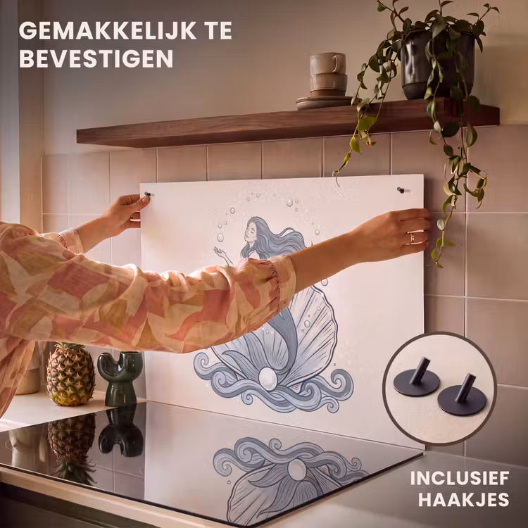 Zeemeermin - Schelp - Zee - Fantasie - Blauw Inductie beschemer met haakjes klein -ky-ophangen-nl