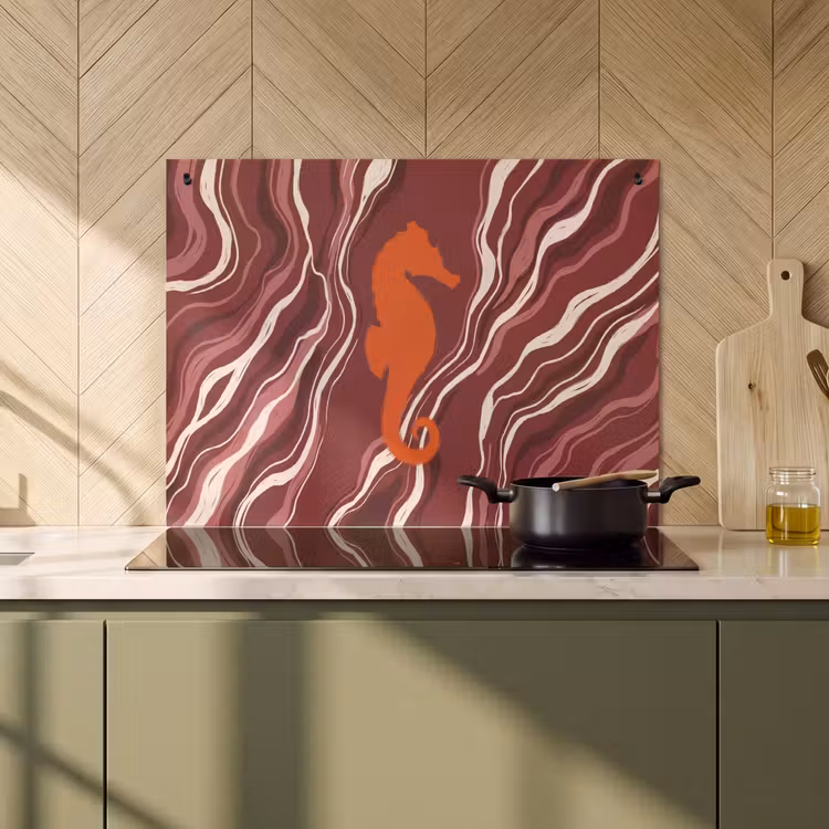 Zeepaardje - Golven - Zeeleven - Abstract - Oranje Inductie beschemer met haakjes klein -sfeer2
